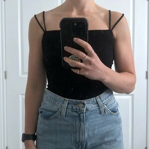 Black Thong Ribbed Body Suit